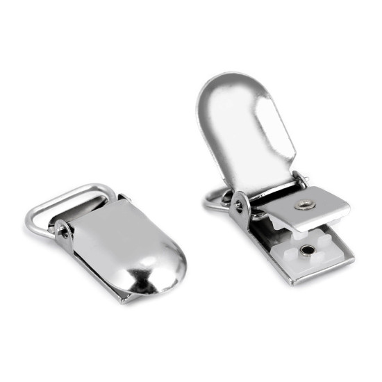 Clips pentru bretele, lățime 15 mm - Nichel (500 Bucăți) Clips pentru bretele, lățime 15 mm - Nichel (500 Bucăți)