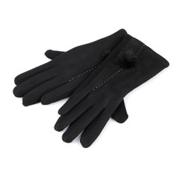 Mănuși de damă cu pompom - Negru (1 Pereche)