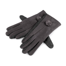 Mănuși de damă cu pompom - Gri neutral (1 Pereche)