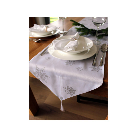 Traversă de masă cu motive de crăciun, 35x180 cm - Alb (2 Bucăți) Traversă de masă cu motive de crăciun, 35x180 cm - Alb (2 Bucăți)