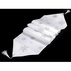 Traversă de masă cu motive de crăciun, 35x180 cm - Alb (1 Bucată)