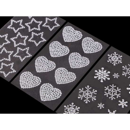 Decorațiuni autoadezive , fulgi de nea, inimioare, stele - Cristal (1 Card)