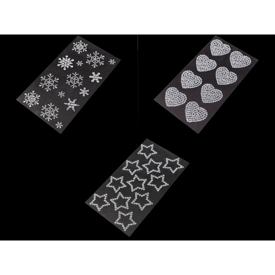Decorațiuni autoadezive , fulgi de nea, inimioare, stele - Cristal (1 Card)