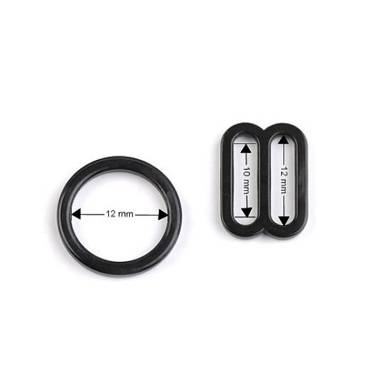 Inele și reglori sutien, lățime 12 mm - Negru (600 Bucăți)