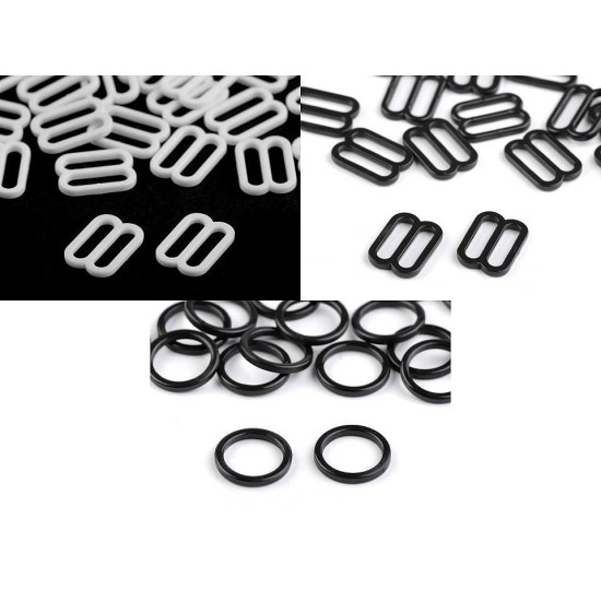 Inele și reglori sutien, lățime 12 mm - Negru (600 Bucăți)