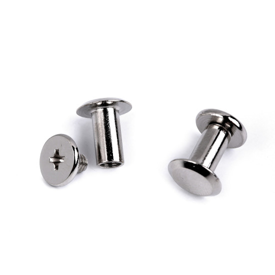Butoni cu șurub pentru pielarie, ø10 mm - Nichel (200 Perechi)