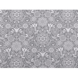 Bumbac imprimat cu motiv folcloric - Gri neutral (1 Metru)