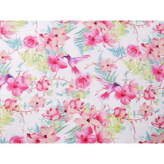Bumbac imprimat cu motiv floral - Alb (10 Metri) Bumbac imprimat cu motiv floral - Alb (10 Metri)