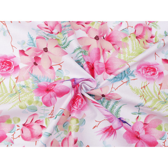 Bumbac imprimat cu motiv floral - Alb (10 Metri) Bumbac imprimat cu motiv floral - Alb (10 Metri)