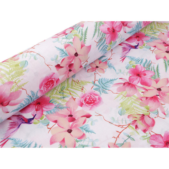 Bumbac imprimat cu motiv floral - Alb (10 Metri) Bumbac imprimat cu motiv floral - Alb (10 Metri)