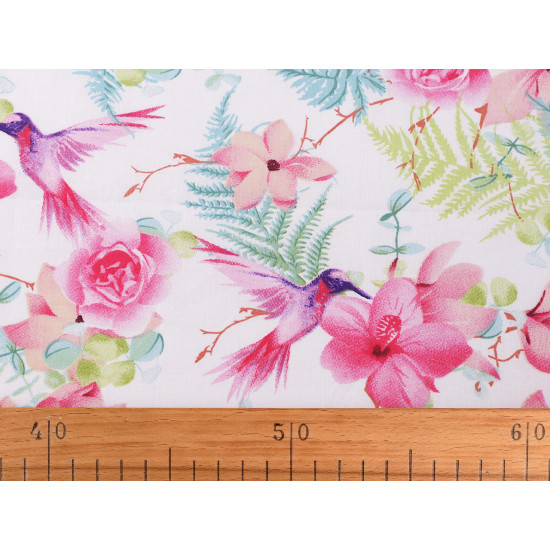Bumbac imprimat cu motiv floral - Alb (10 Metri) Bumbac imprimat cu motiv floral - Alb (10 Metri)