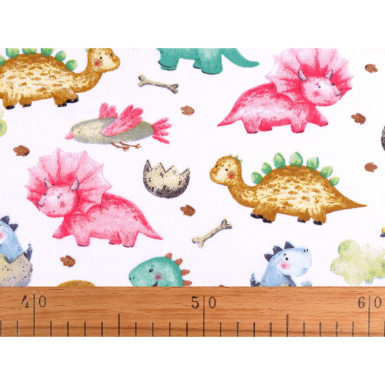 Țesătură / pânză din bumbac dinozaur - Alb (10 Metri)