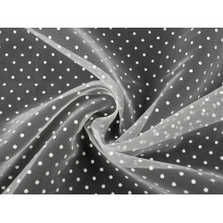 Organza cu buline - Alb (1 Metru)
