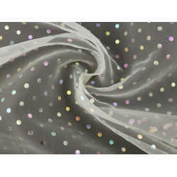 Organza cu buline ab efect curcubeu - Crem deschis (1 Metru)