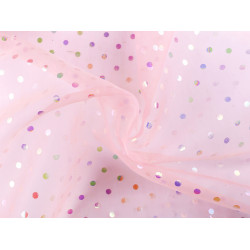 Organza cu buline ab efect curcubeu - Roz deschis (1 Metru)