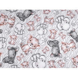 Bumbac flanelat, motiv animale - Gri deschis (1 Metru)