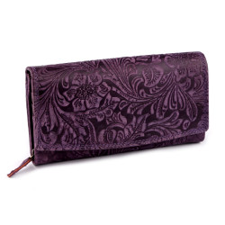 Portofel de dama din piele cu flori - Violet (1 Bucată)