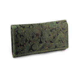 Portofel de dama din piele cu flori - Verde închis (1 Bucată)