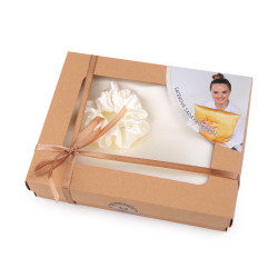 Set de dormit, fata de perna din satin si elastic de par - Crem foarte deschis (1 Bucată)
