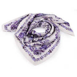Eșarfă din satin flori 70x70 cm - Crem foarte deschis (1 Bucată)