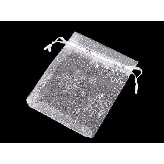 Saculet cadou imprimeu fulgi de nea 9x11 cm - Alb (100 Bucăți) Saculet cadou imprimeu fulgi de nea 9x11 cm - Alb (100 Bucăți)