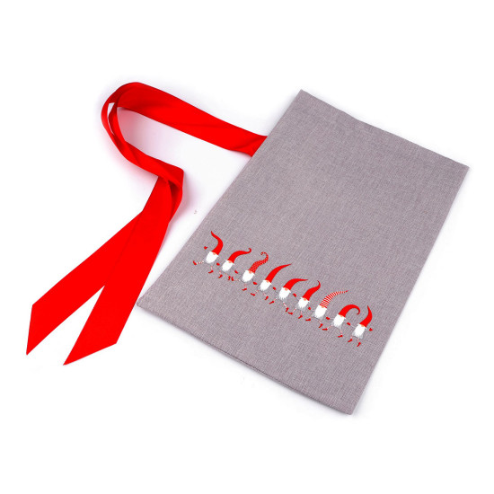 Saculet cadou imitatie iuta spiridusi cu fundita 26x35 cm - Gri deschis (10 Bucăți) Saculet cadou imitatie iuta spiridusi cu fundita 26x35 cm - Gri deschis (10 Bucăți)