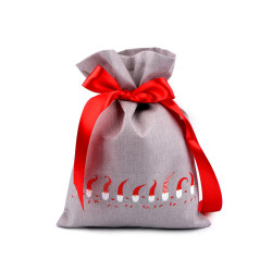 Saculet cadou imitatie iuta spiridusi cu fundita 26x35 cm - Gri deschis (1 Bucată)