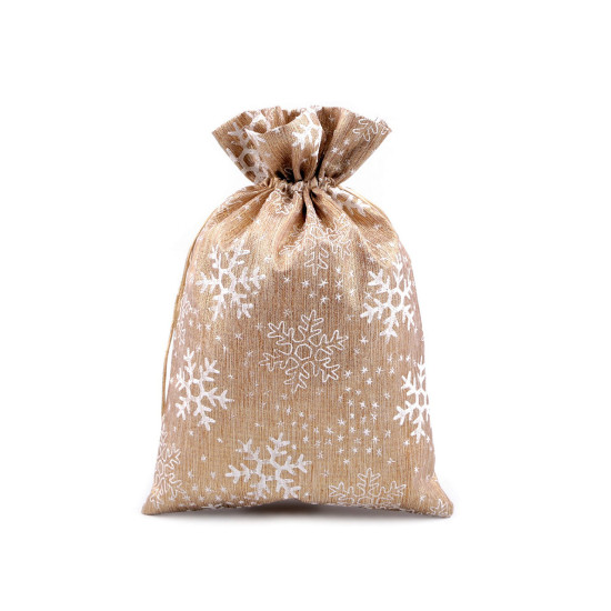 Saculet cadou imprimeu fulgi de nea 20x30 cm - Auriu (3 Bucăți) Saculet cadou imprimeu fulgi de nea 20x30 cm - Auriu (3 Bucăți)