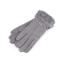 Mănuși de damă cu blană, tactile - Gri neutral (1 Pereche)