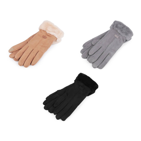 Mănuși de damă cu blană, tactile - Gri neutral (1 Pereche) Mănuși de damă cu blană, tactile - Gri neutral (1 Pereche)