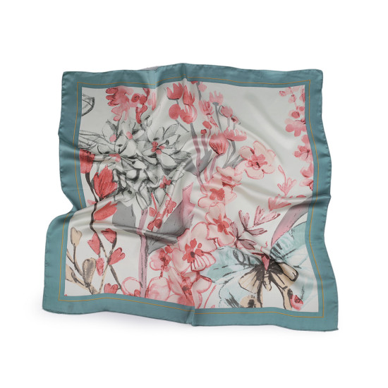 Batic / eșarfă din satin flori si fluture 70x70 cm - Maro bronz (2 Bucăți) Batic / eșarfă din satin flori si fluture 70x70 cm - Maro bronz (2 Bucăți)