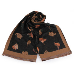 Eșarfă tip cașmir cu franjuri, flori 65x190 cm - Bej camel (1 Bucată)