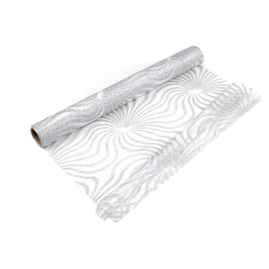 Organza cu sclipici, latime 48 cm - Argintiu (1 Metru)