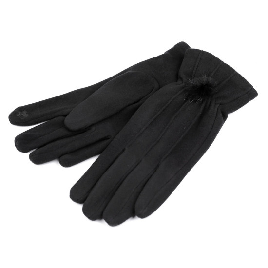 Mănuși de damă cu pompon din blană, tactile - Negru (3 Perechi) Mănuși de damă cu pompon din blană, tactile - Negru (3 Perechi)