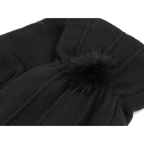 Mănuși de damă cu pompon din blană, tactile - Negru (3 Perechi) Mănuși de damă cu pompon din blană, tactile - Negru (3 Perechi)