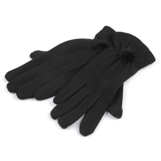 Mănuși de damă cu pompon din blană, tactile - Negru (3 Perechi) Mănuși de damă cu pompon din blană, tactile - Negru (3 Perechi)