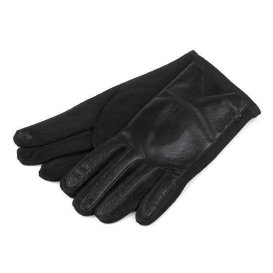 Mănuși de damă decorate cu piele ecologică, tactile - Negru (6 Perechi)