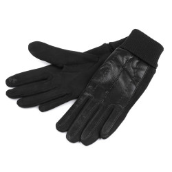 Mănuși de damă decorate cu piele ecologică, tactile - Negru (1 Pereche)