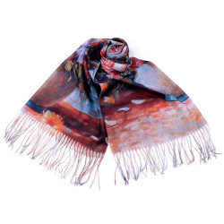 Eșarfă/șal cu franjuri flori pictate 70x175 cm - Bleu pal (1 Bucată)