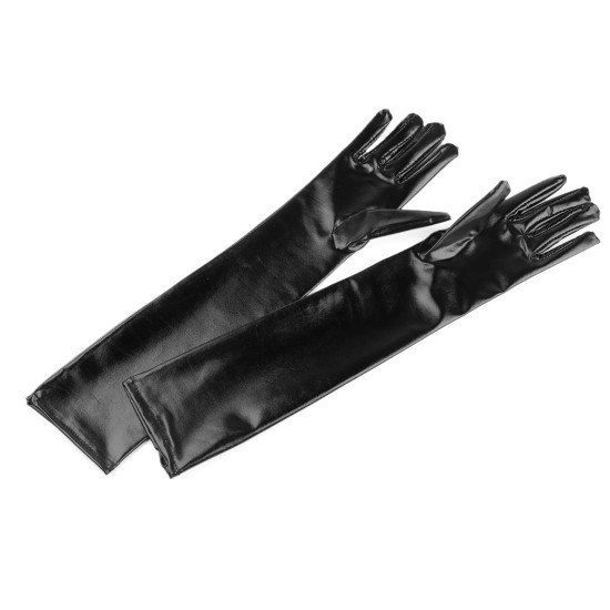Mănuși lungi de ocazie imitație latex - Negru (1 Pereche)