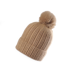 Căciulă de iarnă cu pompon pentru femei/fete emi ross - Bej camel (1 Bucată)