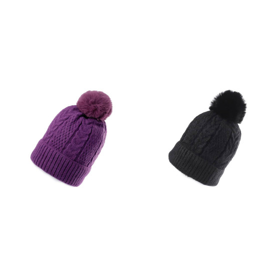 Căciulă de iarnă cu pompon pentru femei/fete emi ross - Violet (4 Bucăți) Căciulă de iarnă cu pompon pentru femei/fete emi ross - Violet (4 Bucăți)