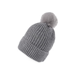 Căciulă de iarnă pentru femei/fete din chenille lurex emi ross - Gri neutral (1 Bucată)