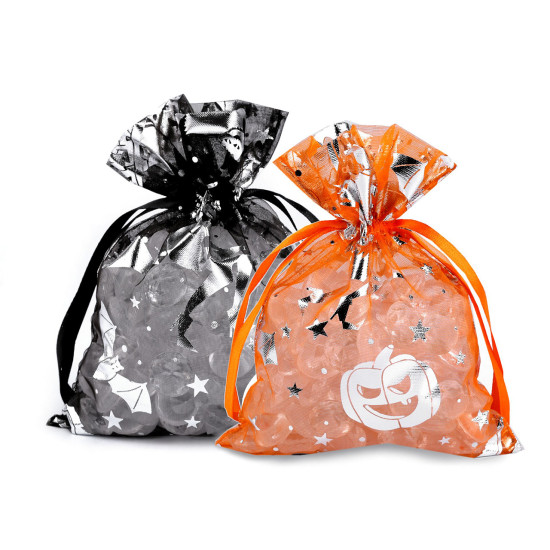 Saculet cadou vrajitoare / halloween 13x18 cm - Portocaliu (50 Bucăți)