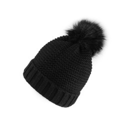 Set für damen/mädchen – mütze und schal mit pompons - Schwarz (1 Set)