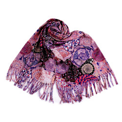 Eșarfă tip cașmir cu franjuri, 70x180 cm - Purple-pink (1 Bucată)
