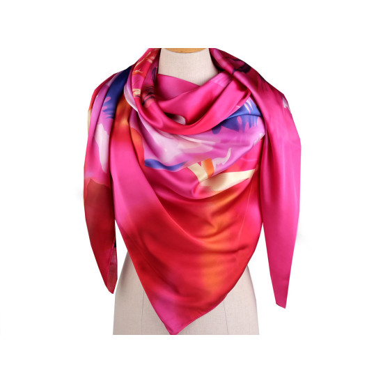 Esarfa mare din satin cu flori 130x135 cm - Roșu deschis (1 Bucată) Esarfa mare din satin cu flori 130x135 cm - Roșu deschis (1 Bucată)