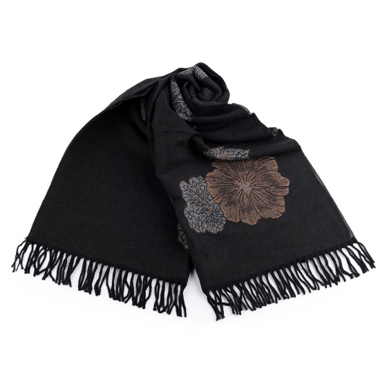 Eșarfă tip cașmir cu franjuri, flori 70x190 cm - Negru (3 Bucăți) Eșarfă tip cașmir cu franjuri, flori 70x190 cm - Negru (3 Bucăți)
