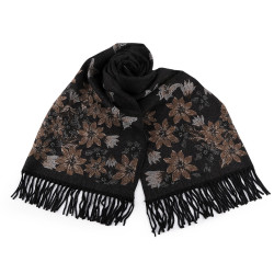 Eșarfă tip cașmir cu franjuri, flori 70x190 cm - Blackbrown (1 Bucată)