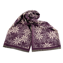 Eșarfă tip cașmir cu franjuri, flori 60x180 cm - Violet (1 Bucată)